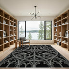 Gothic Monochrome Architectural Rose Window Rug