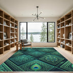 Emerald Teal Geometric Floral Diamond Rug