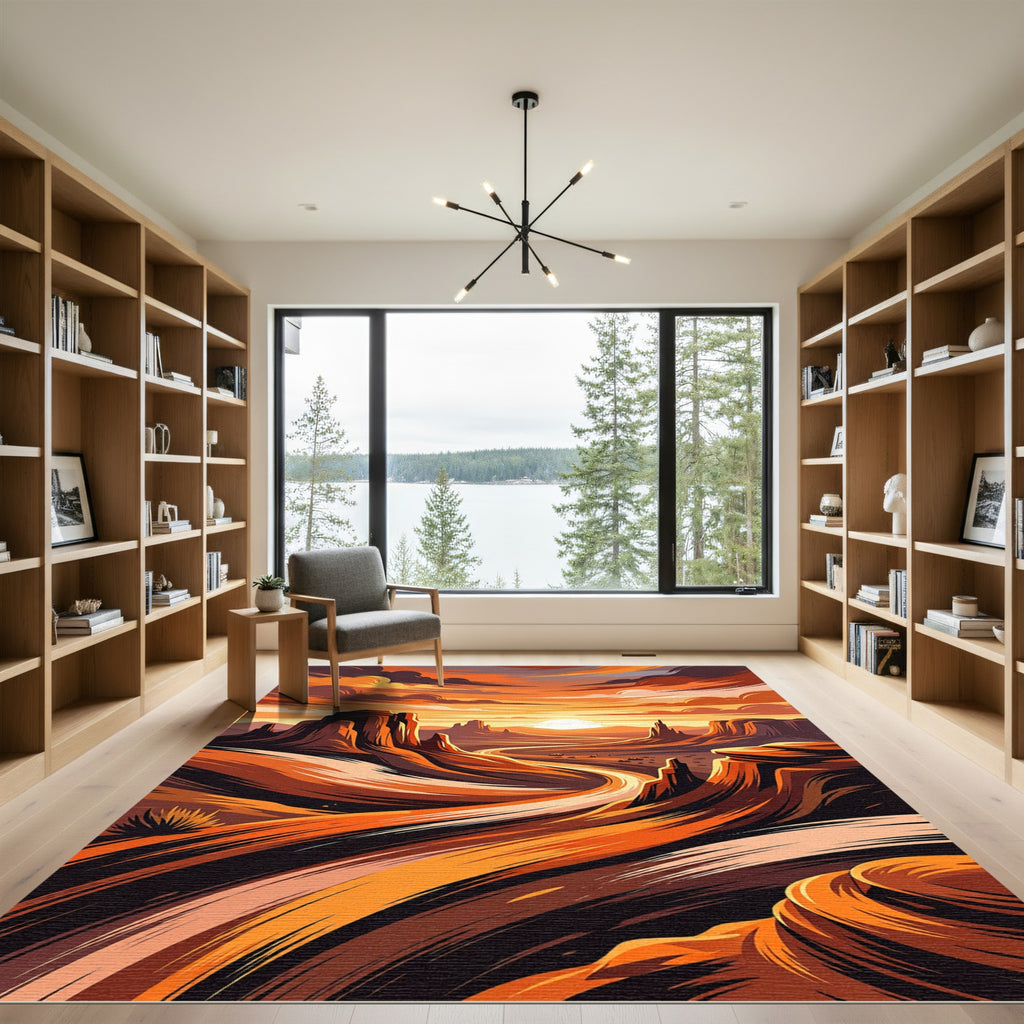 Warm Canyon Sunset Scenic Panorama Rug