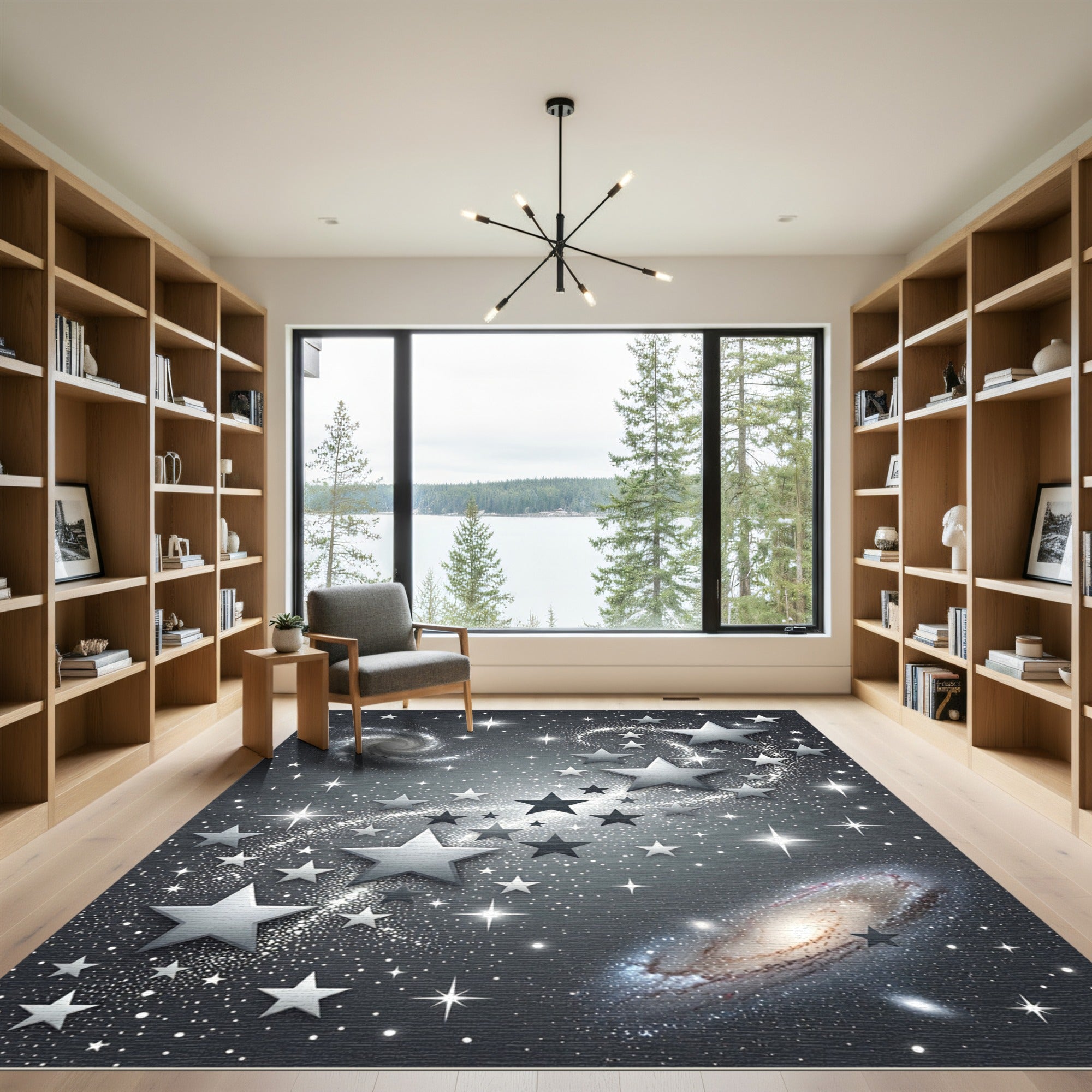 Cosmic Silver Star Spiral Galaxy Rug