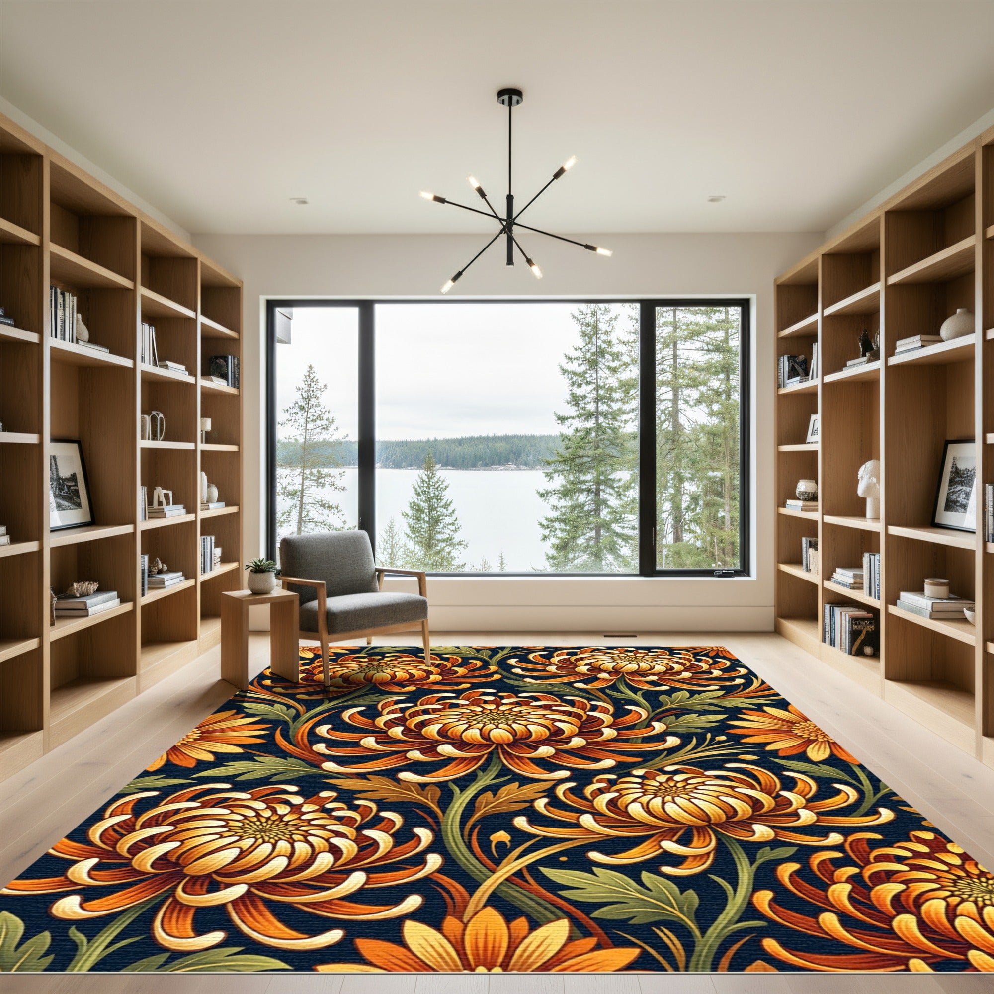 Vibrant Orange Chrysanthemum Floral Arrangement Rug