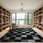 Grayscale Checkerboard Splatter Textured Rug
