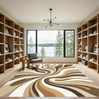 Earthy Cream Brown Swirl Abstraction Rug