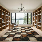 Rustic Earthy Tones Grid Square Texture Rug