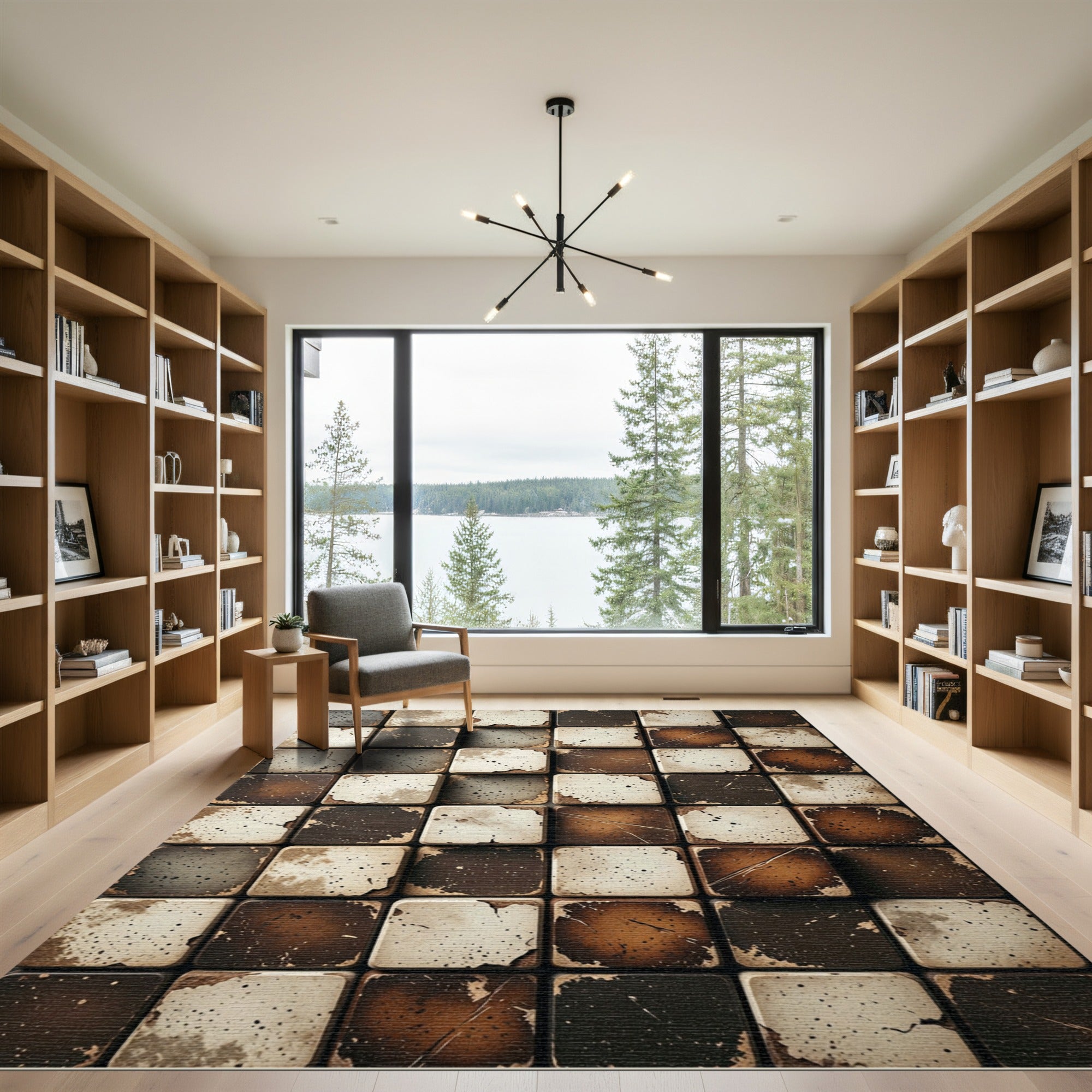 Rustic Earthy Tones Grid Square Texture Rug