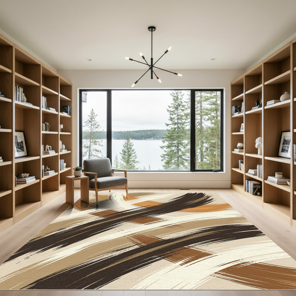 Modern Earthy Abstract Swirl Brushstroke Rug