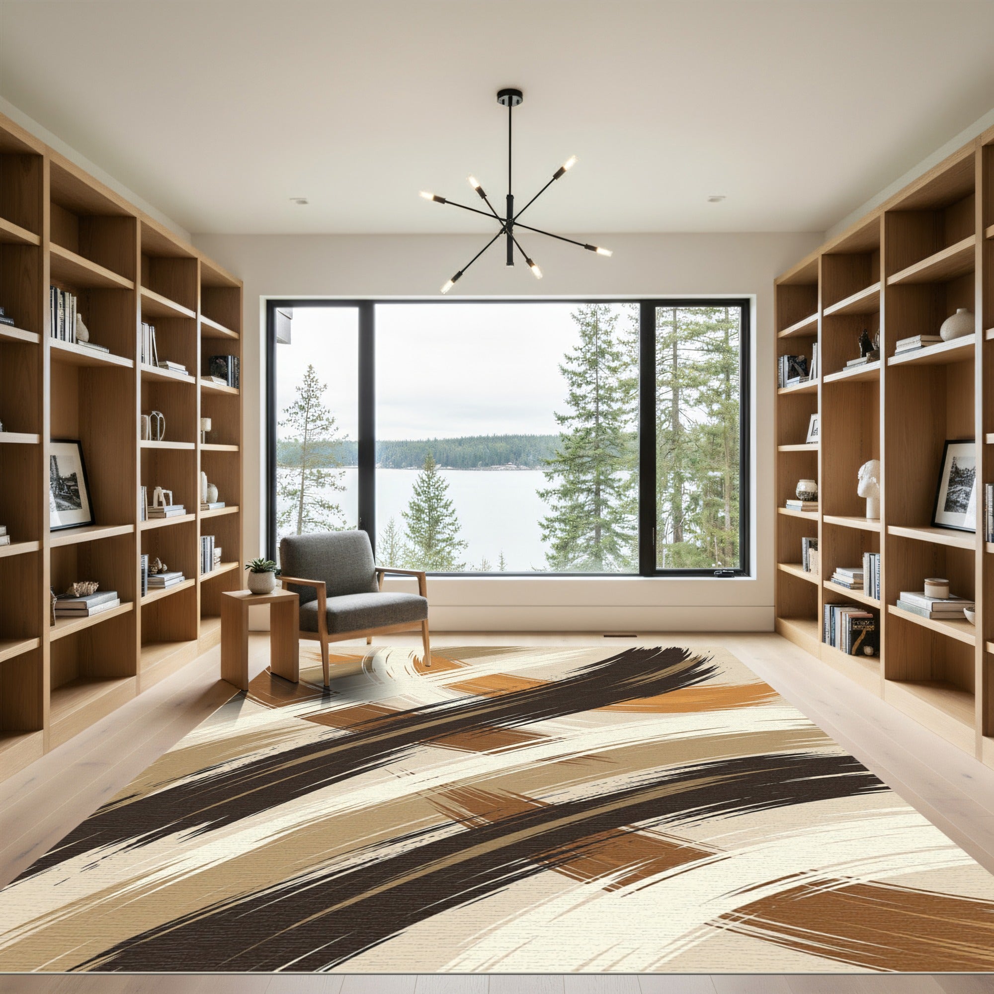 Modern Earthy Abstract Swirl Brushstroke Rug