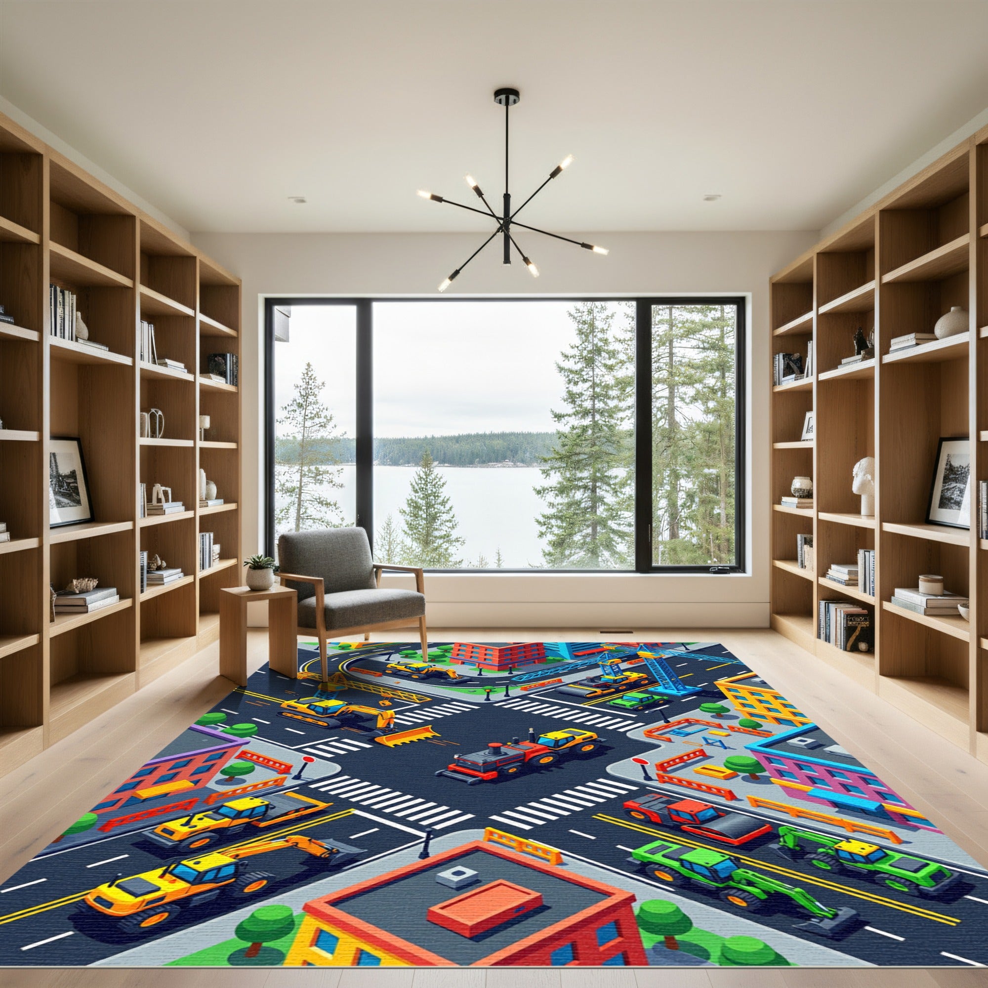 Isometric City Construction Site Scene Rug