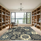 Midnight Navy Floral Paisley Tile Rug