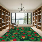 Vibrant Red Hearts Green Wreaths Rug