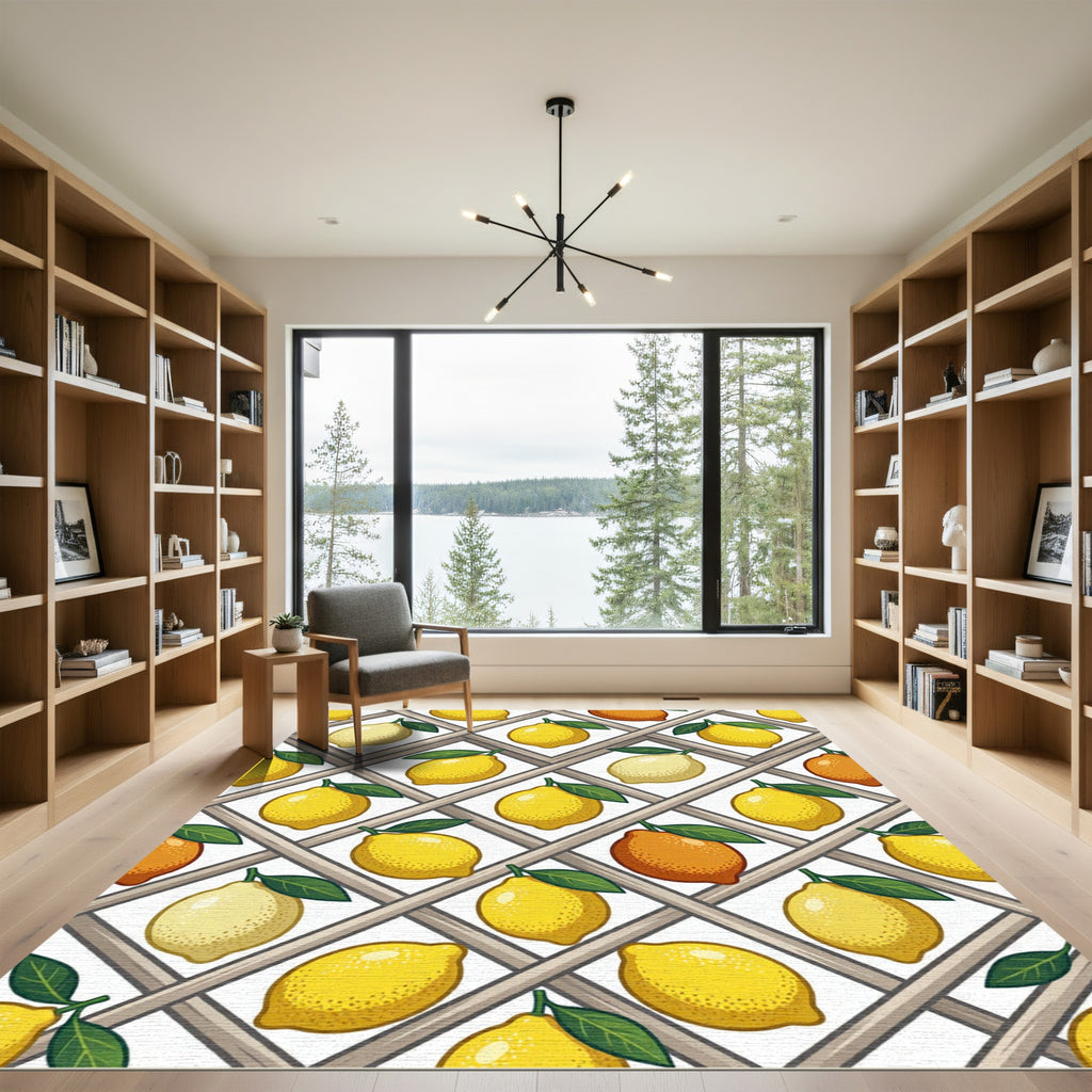 Vibrant Yellow Lemon Lattice Grid Rug