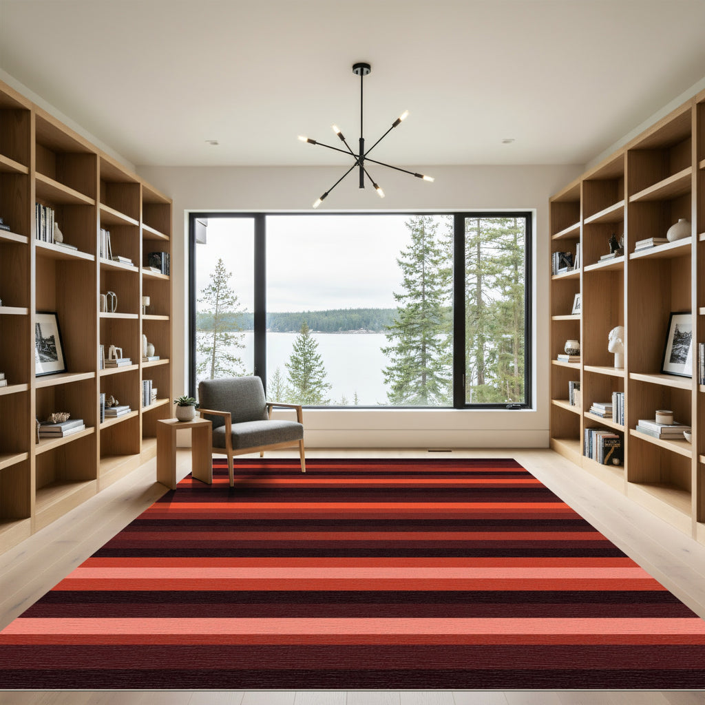 Crimson Red Gradient Striped Rug