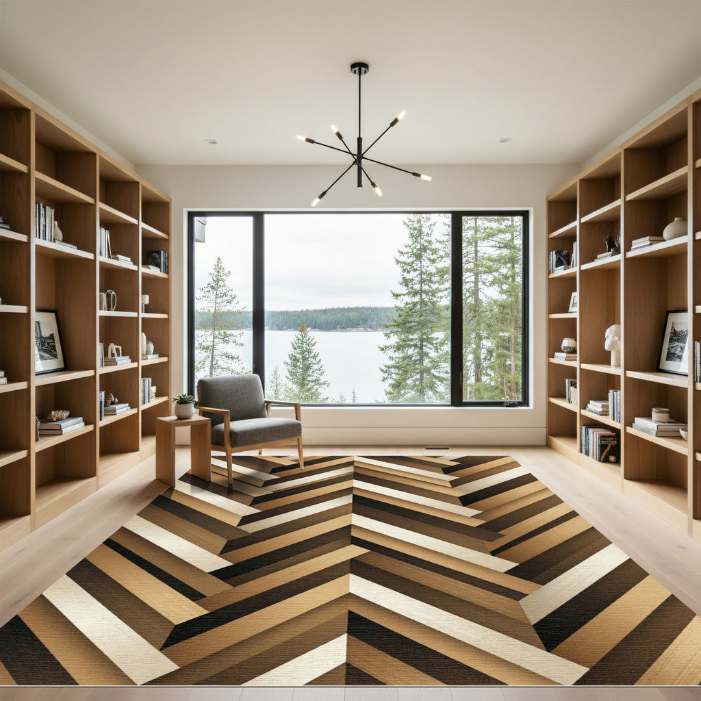 Modern Herringbone Wood Grain Neutral Rug