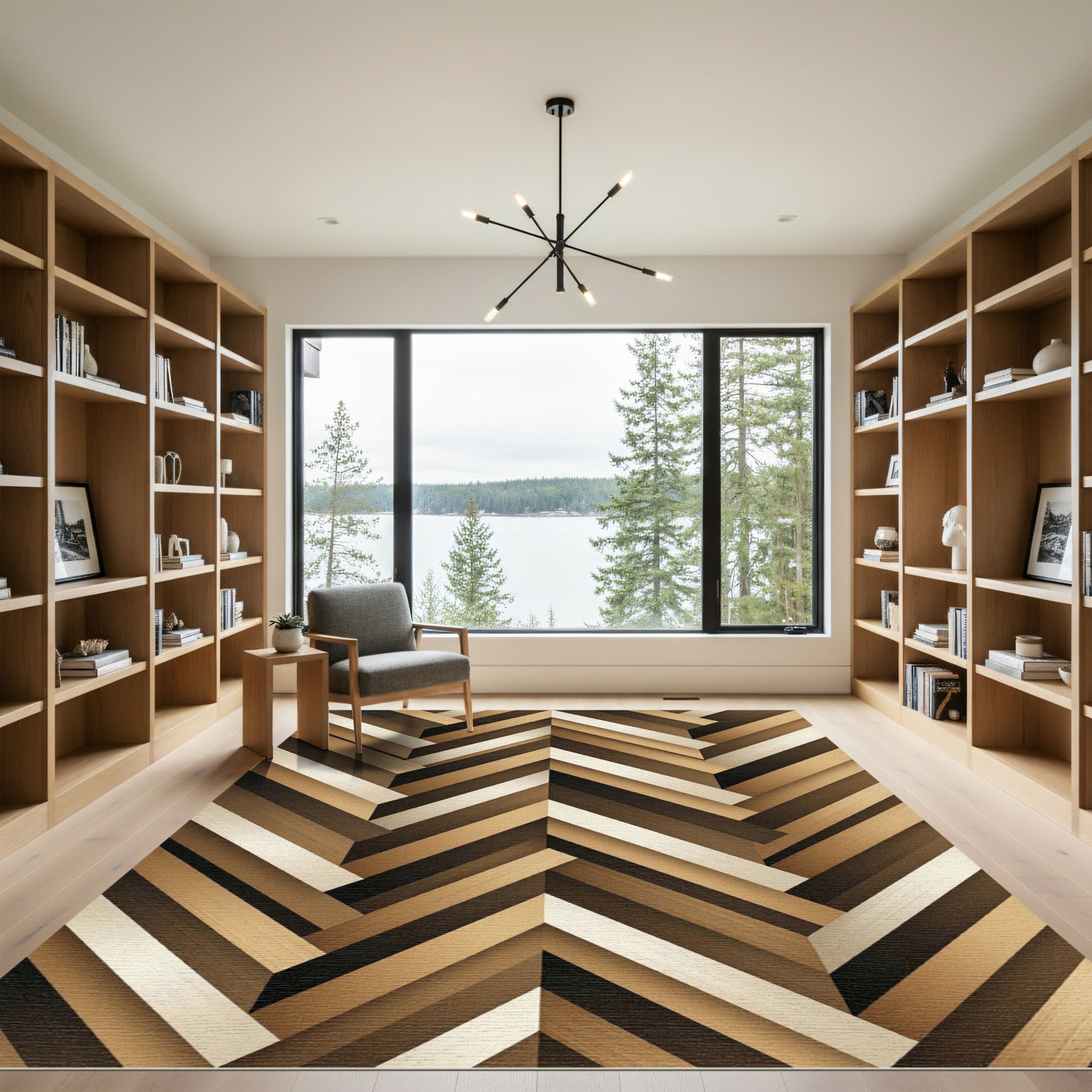 Modern Herringbone Wood Grain Neutral Rug