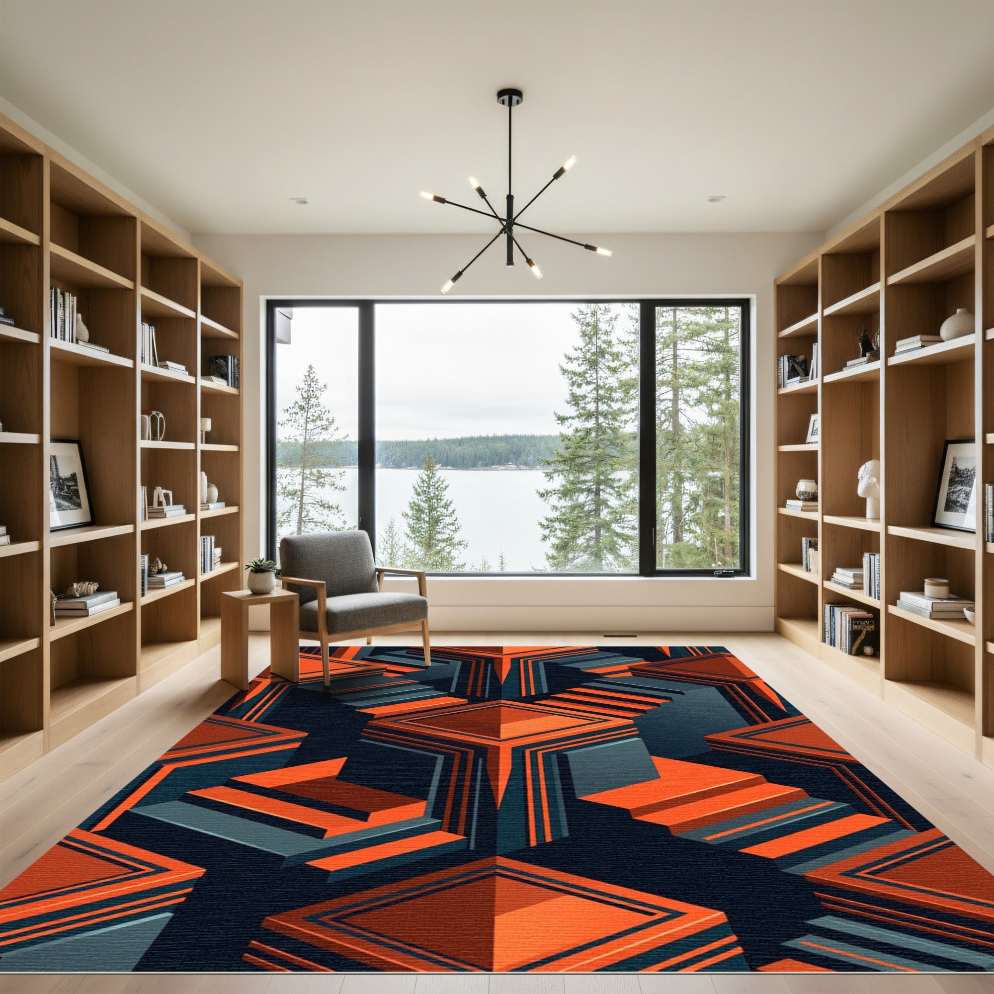 Orange Gray Geometric Abstraction Rug