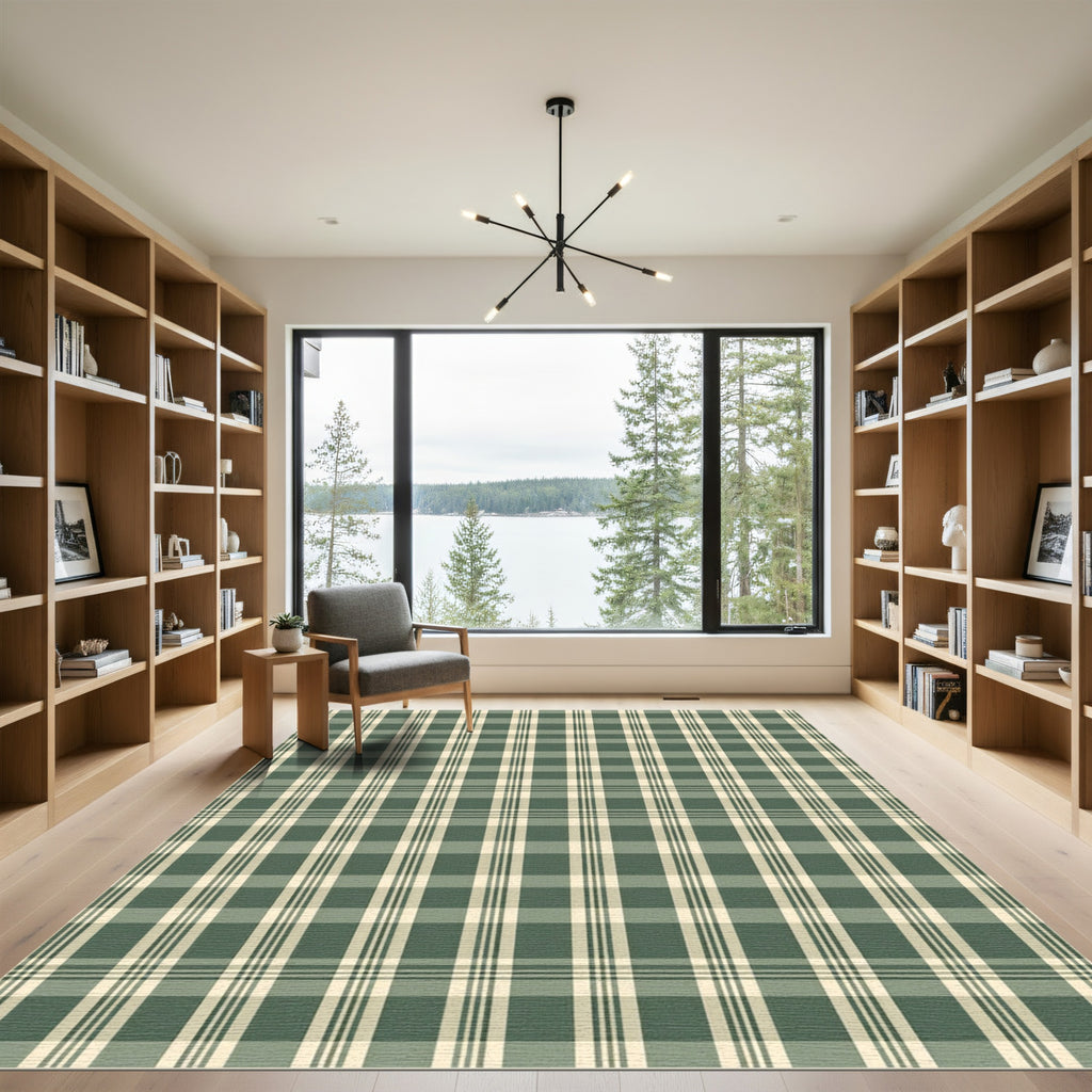 Classic Sage Green Plaid Check Rug