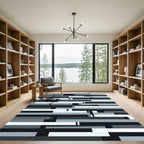 Modern Monochrome Abstract Layered Bar Rug