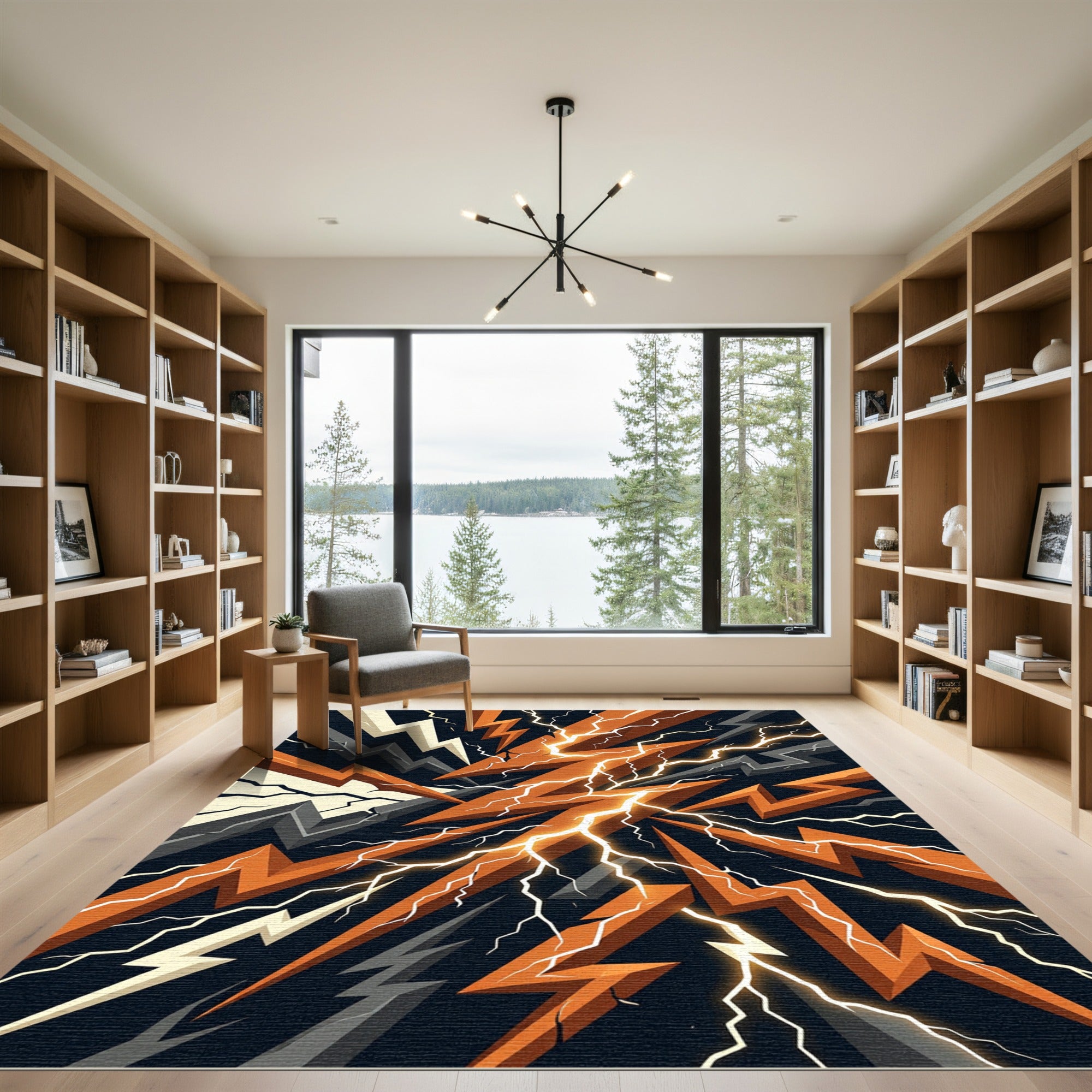 Electric Orange and Charcoal Lightning Bolt Rug