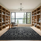 Tribal Silver Black Geometric Animal Rug