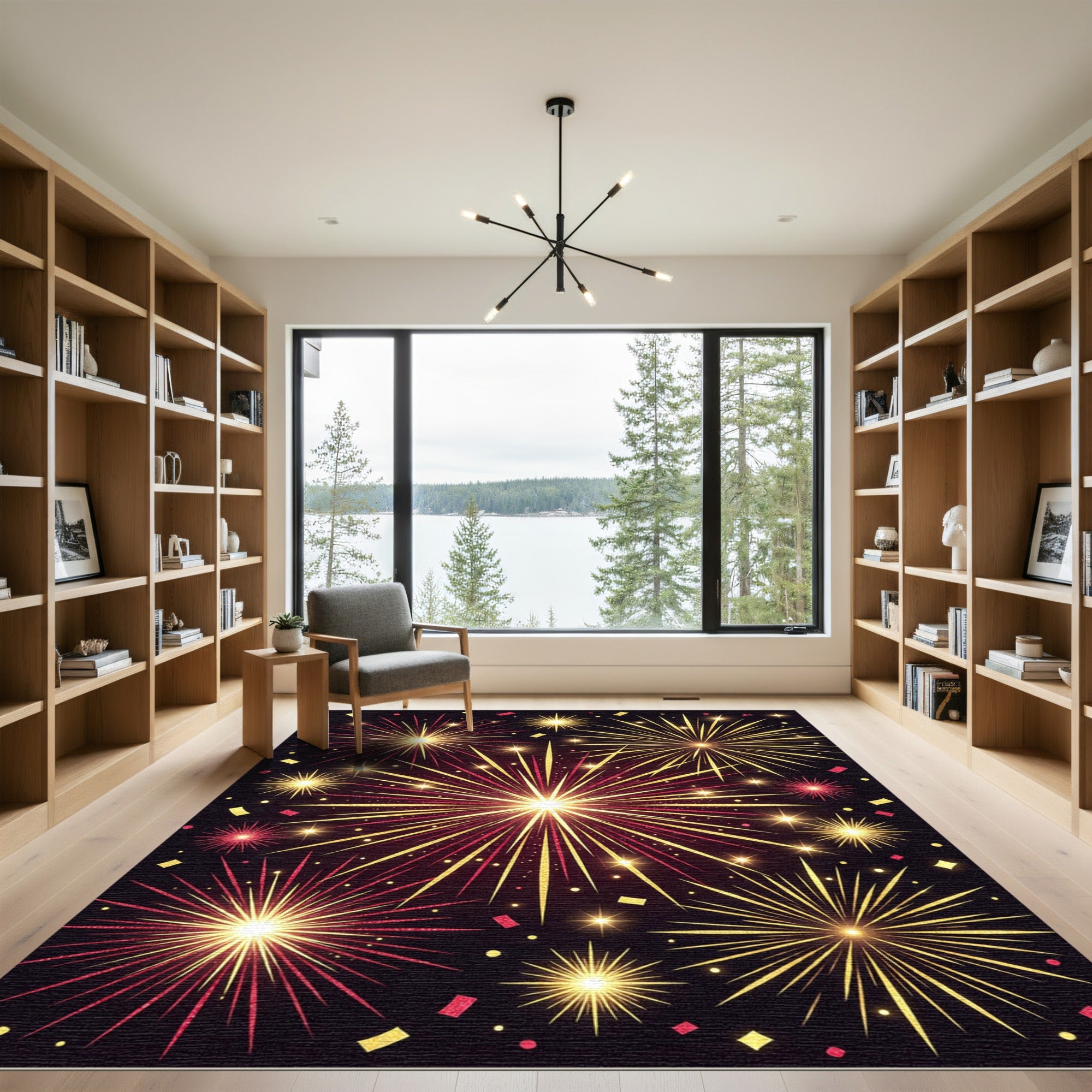 Celebratory Explosion Red Gold Sparkle Rug