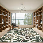 Elegant Cream White Botanical Cherry Blossom Rug