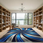 Modern Cobalt Silver Swirling Metallic Vortex Rug