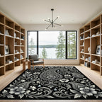 Elaborate Paisley Floral Monochrome Accents Rug