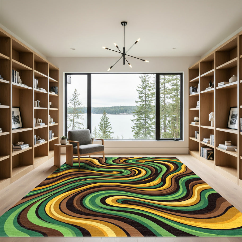 Flowing Earthy Wave Abstract Abstract Organic Lines Rug