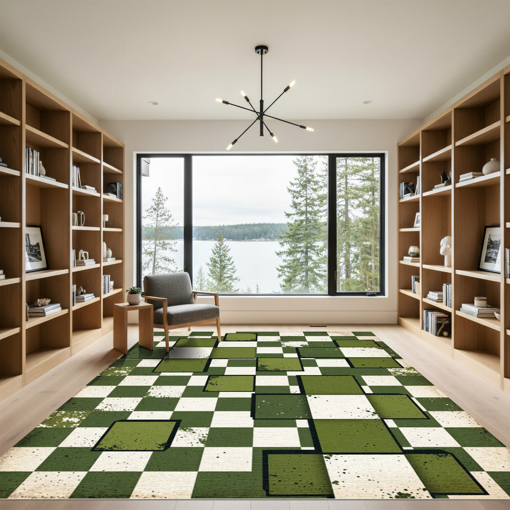 Olive Forest Geometric Layered Cube Art Rug