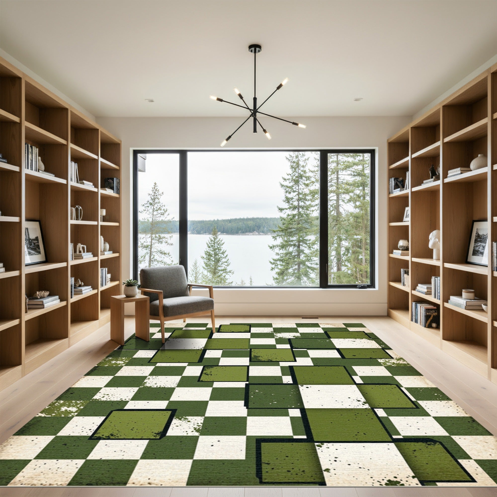 Olive Forest Geometric Layered Cube Art Rug