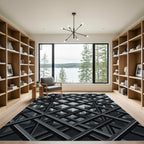 Modern Charcoal Architectural Grid Rug