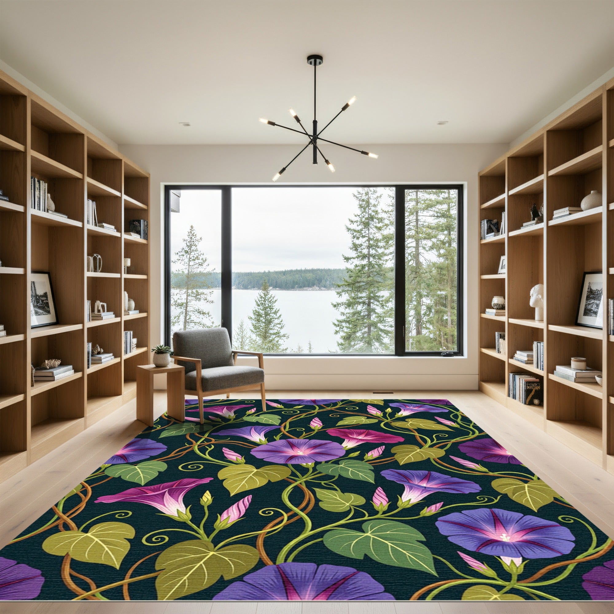 Purple Morning Glory Vine Art Nouveau Rug