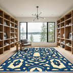 Intricate Blue Lantern Arabesque Scroll Rug