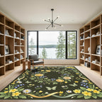 Whimsical Golden Rose Butterfly Garden Rug