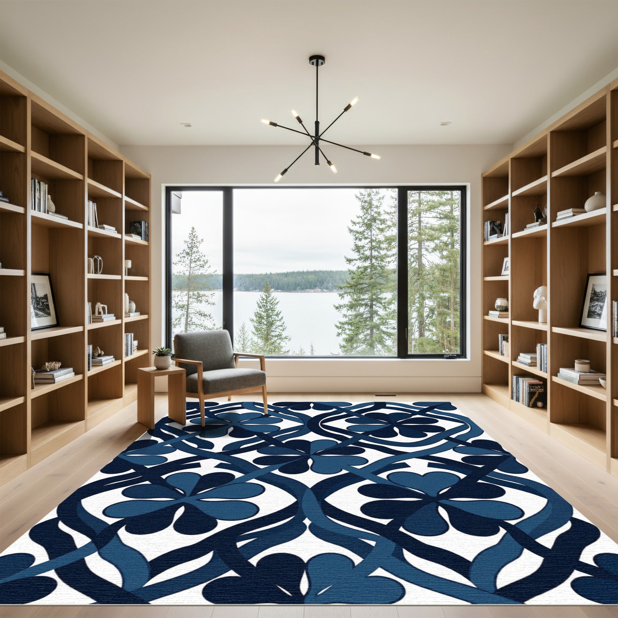 Indigo Clover Interlocking Geometric Lattice Rug