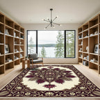 Ornate Burgundy Lotus Floral Medallion Rug