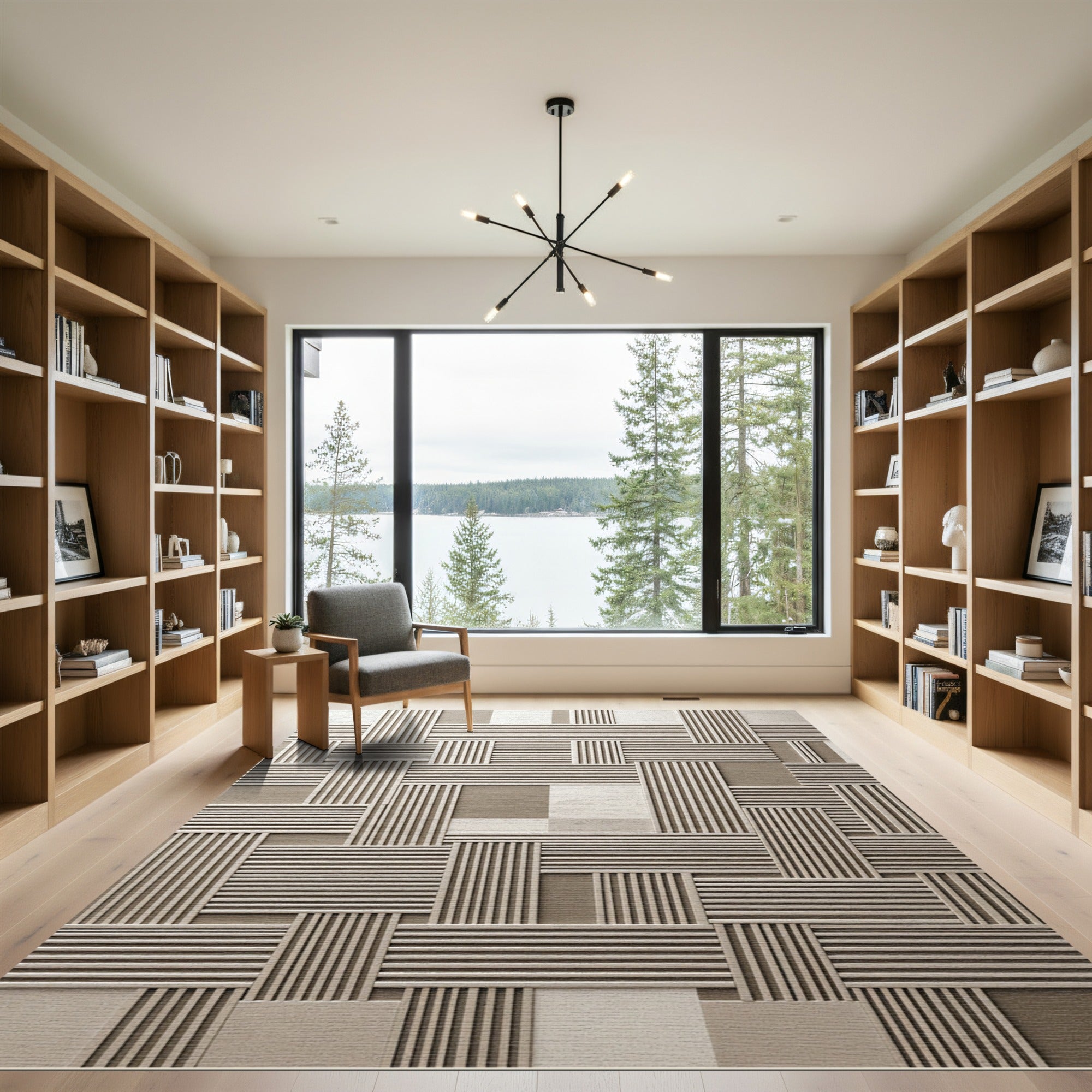 Modern Neutral Linear Geometric Textured Rug