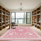 Pink Floral Arabesque Border Rug