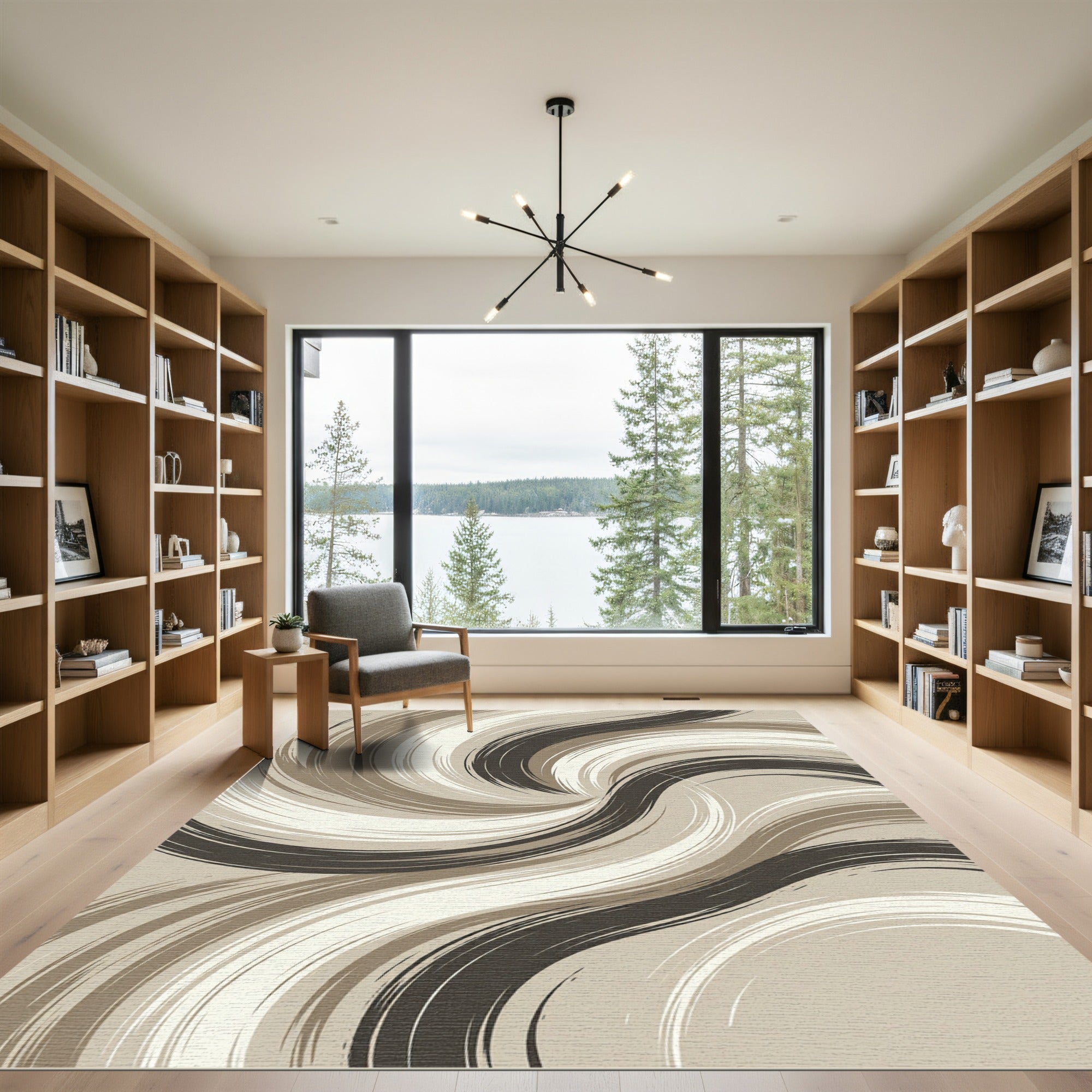 Neutral Earth Tones Swirl Abstract Rug