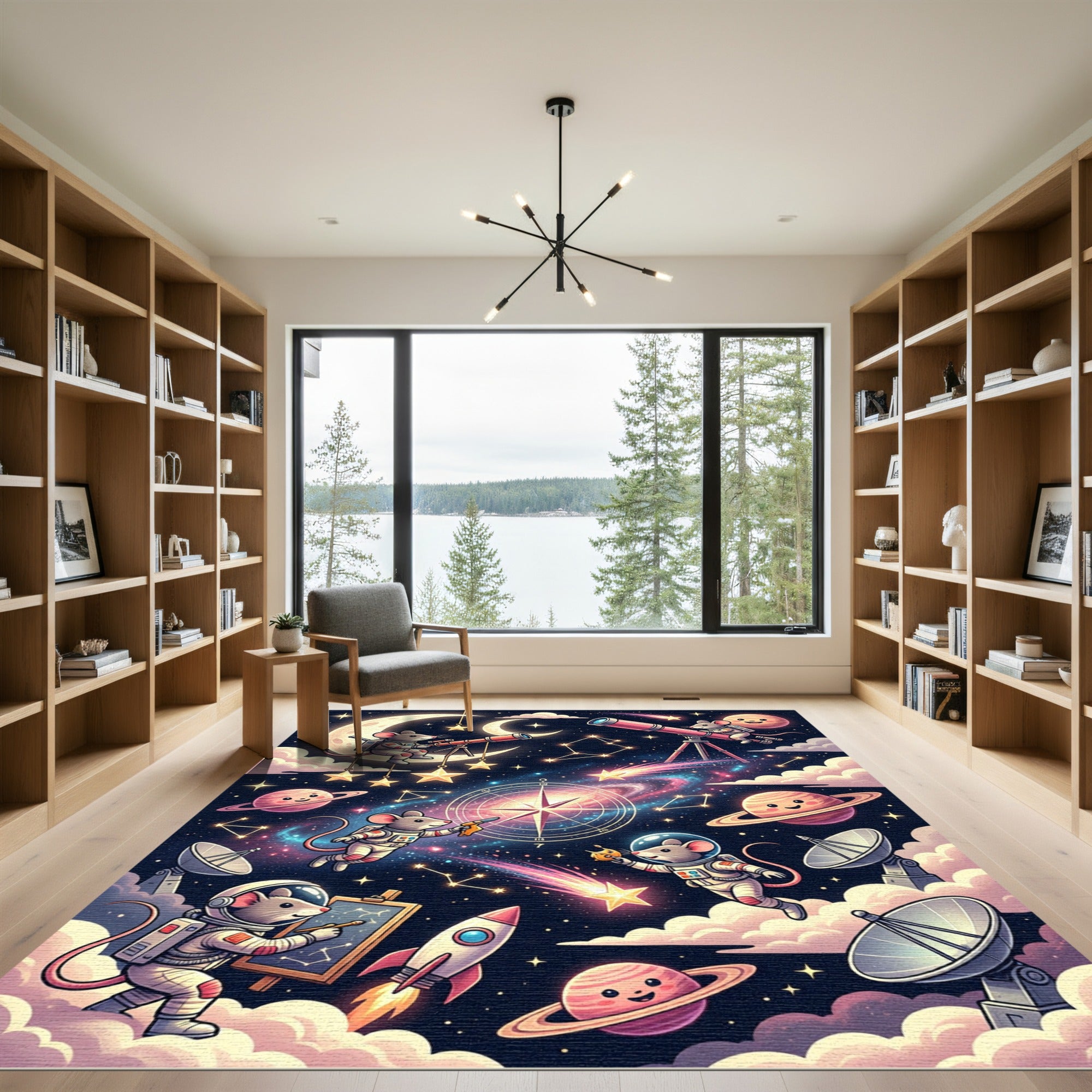 Whimsical Cosmic Space Mouse Planet Rug