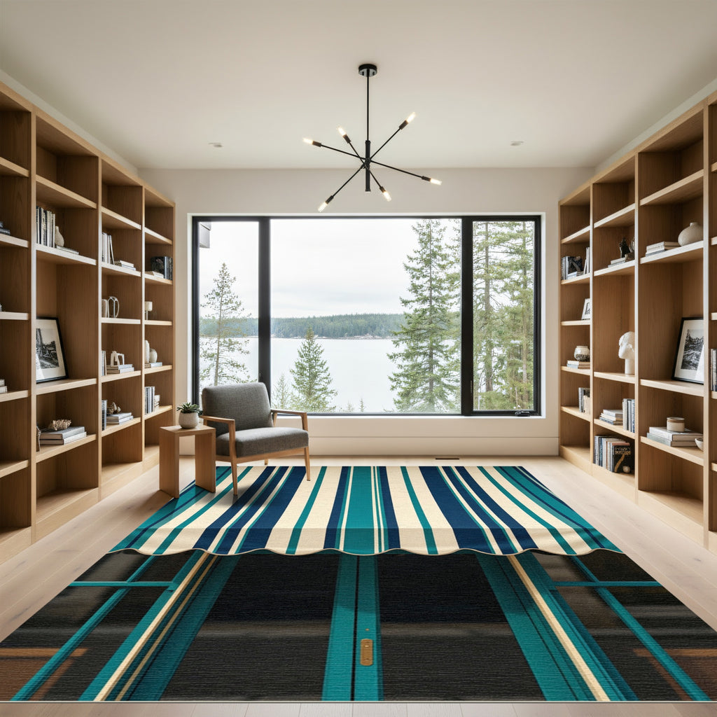 Teal and Navy Blue Vertical Stripe Rug
