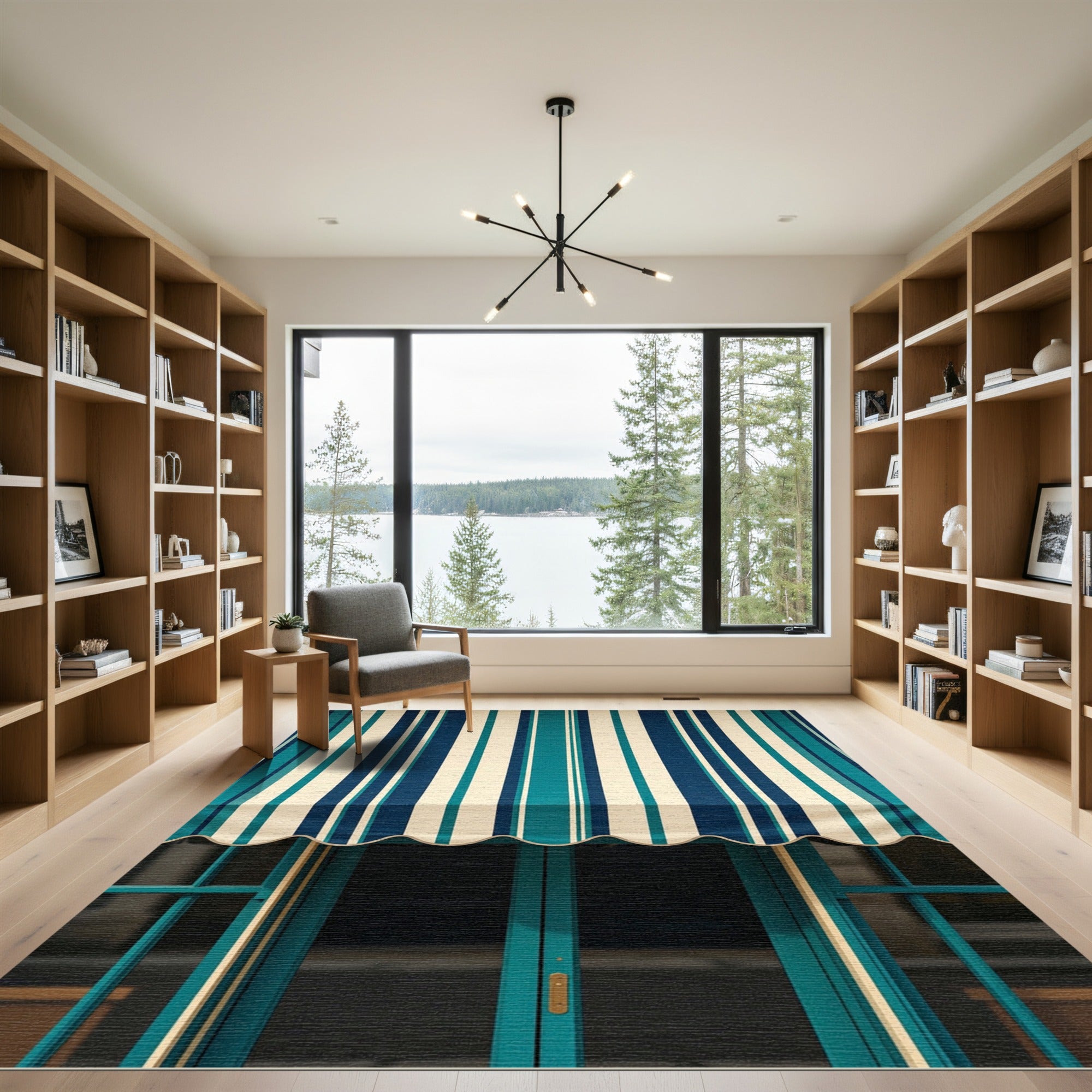 Teal and Navy Blue Vertical Stripe Rug