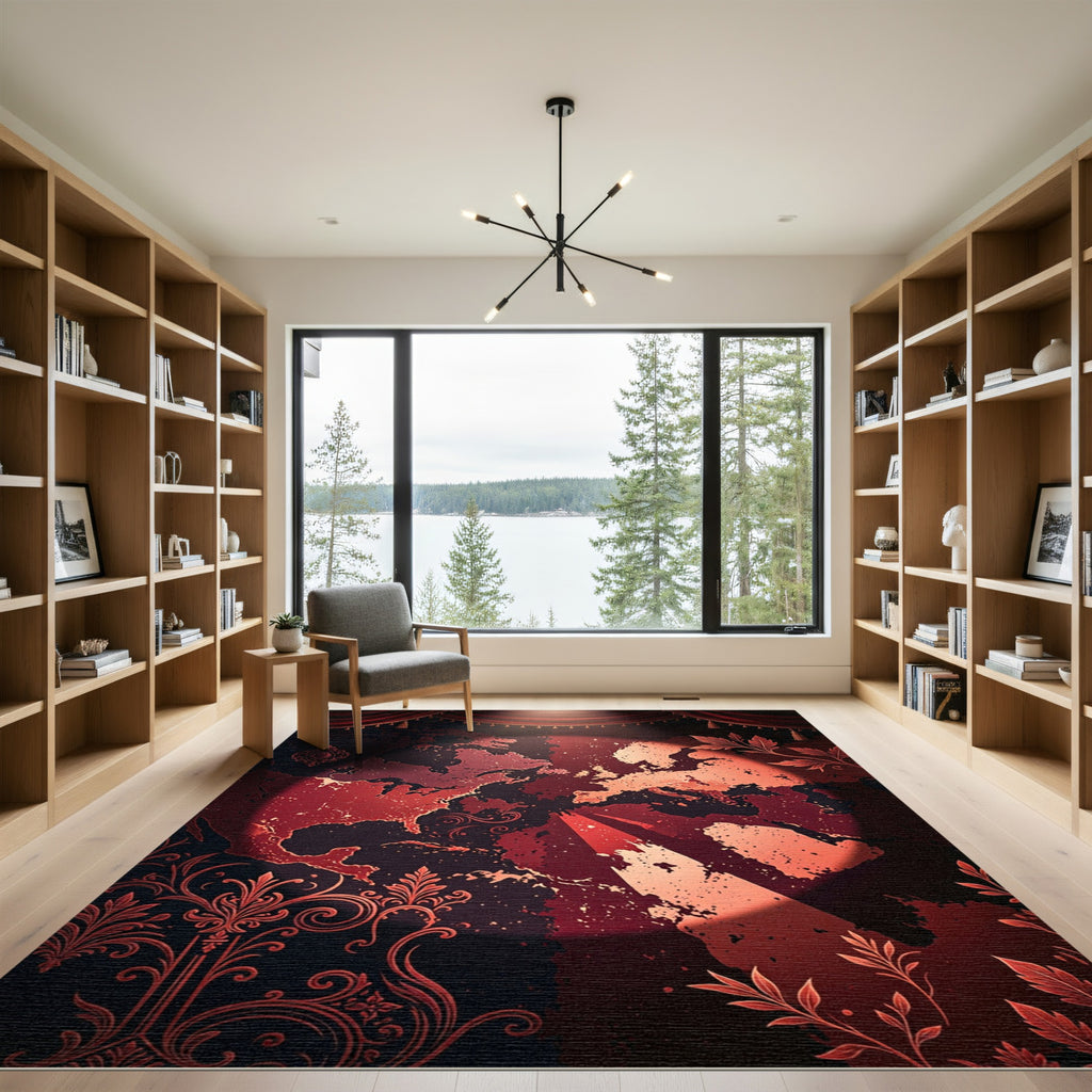 Dramatic Red World Map Swirl Rug