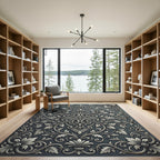 Elegant Silver Ornate Floral Damask Rug