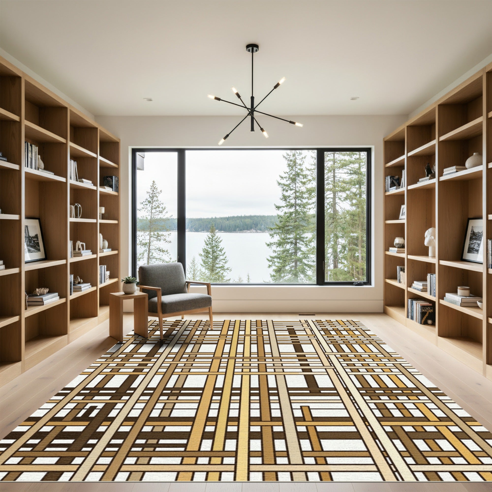 Modern Earthy Woven Grid Woven Lines Rug