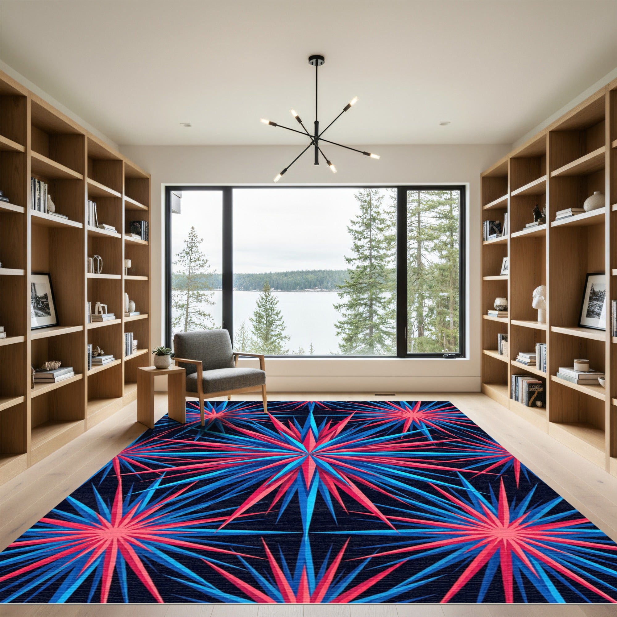 Vibrant Neon Starburst Geometric Art Rug