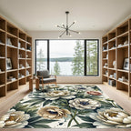 Elegant Botanical Cream Peony Floral Rug