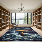 Stormy Lighthouse Ocean Lightning Scene Rug