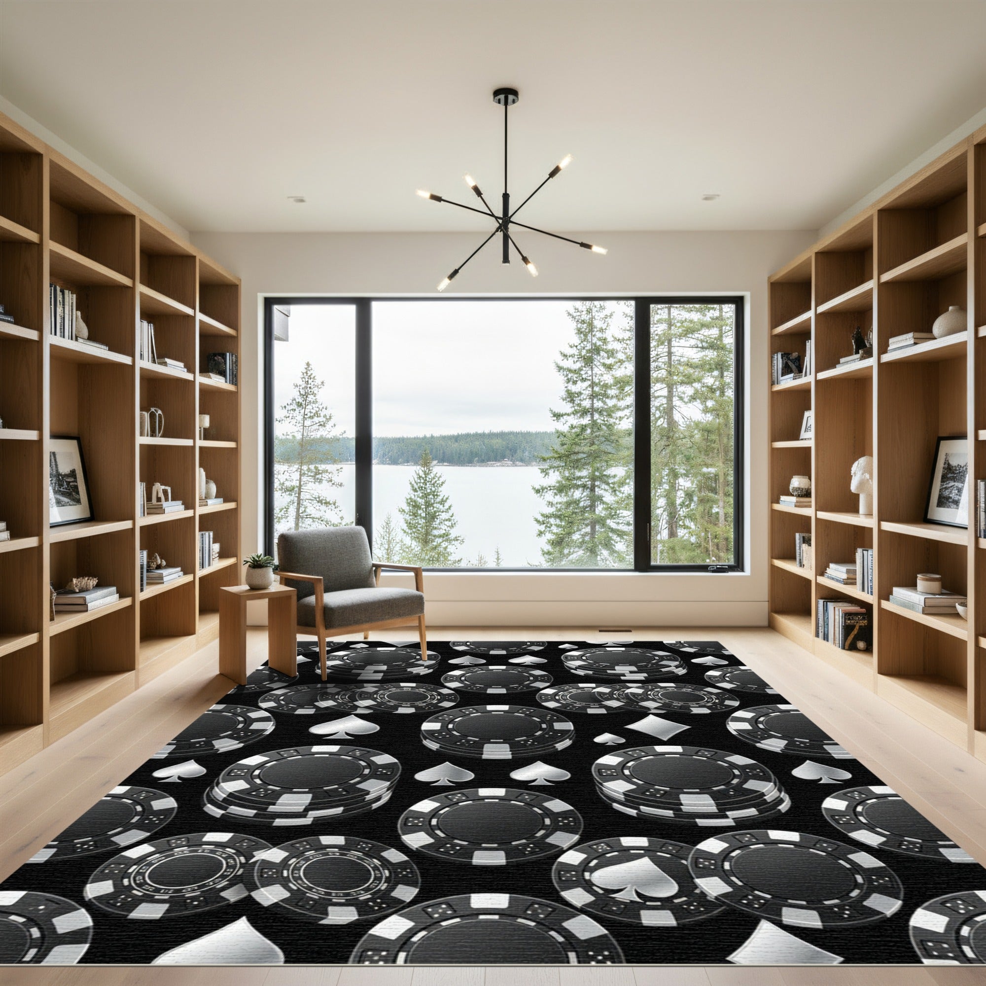 Monochrome Casino Chip Playing Card Suit Rug