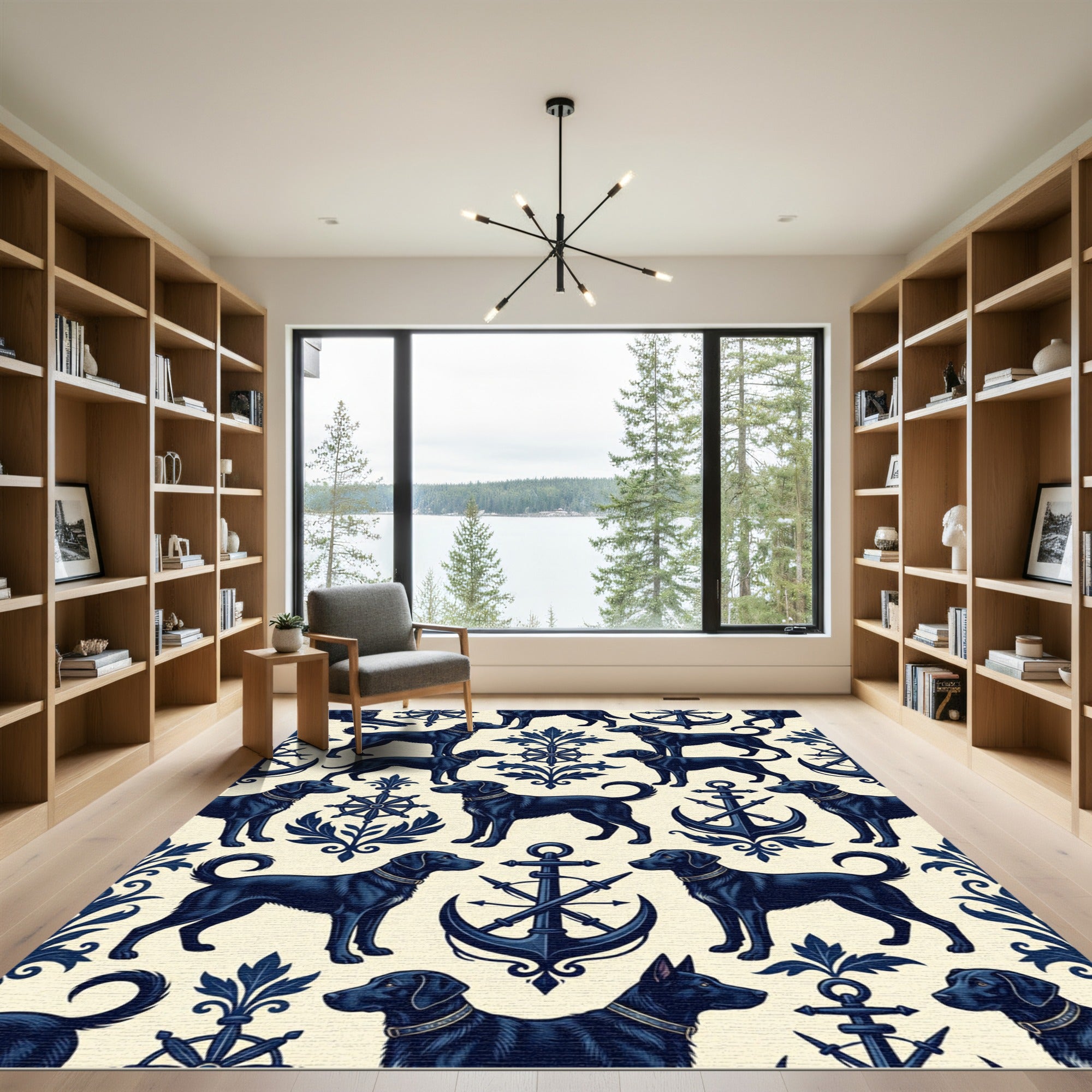 Classic Navy Black Lab Nautical Anchor Rug